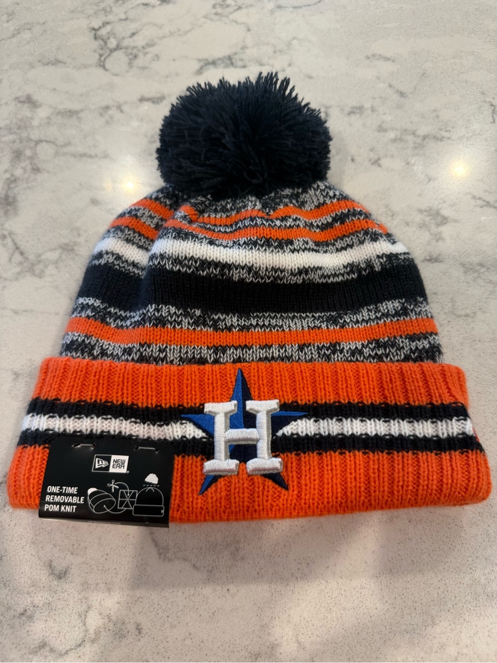 New Era Houston Astros Knit Pom Beanie - Orange, Navy & White